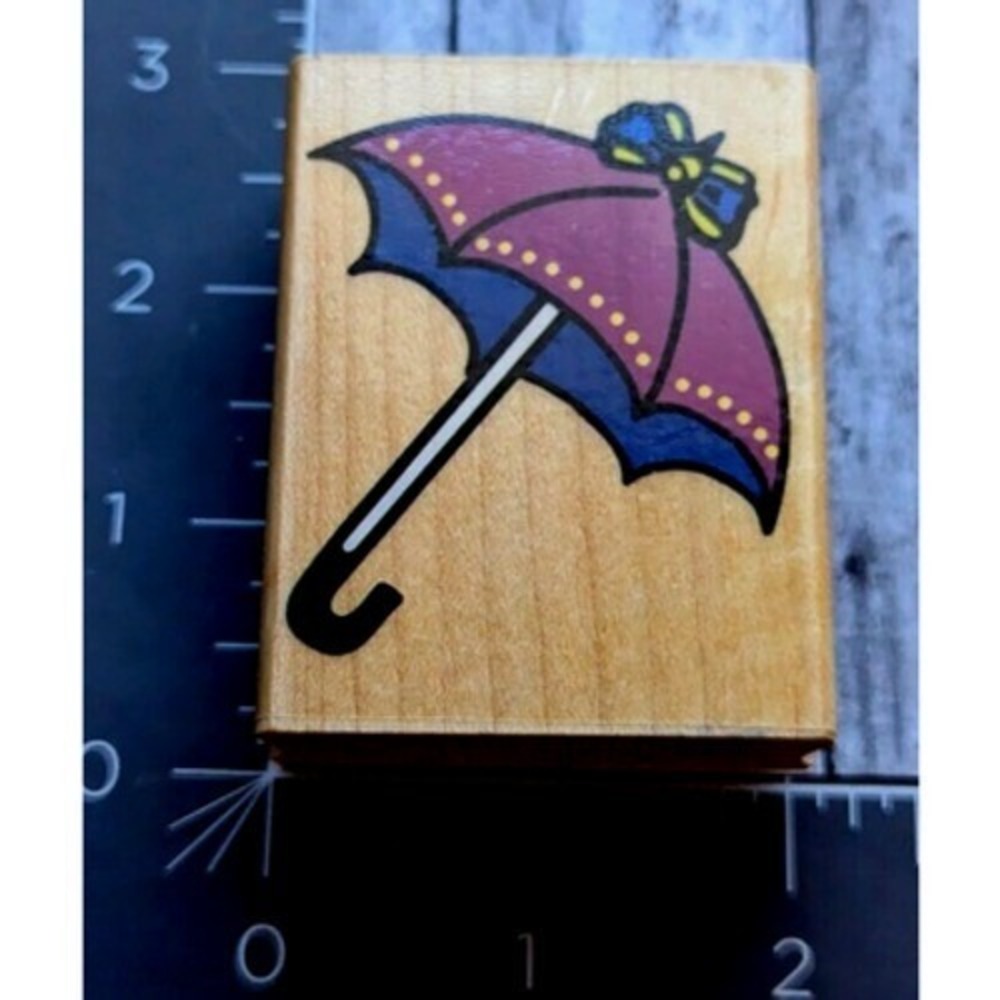 Inkadinkado Parasol Umbrella Bow 5276 Rubber Stamp Wood #H31